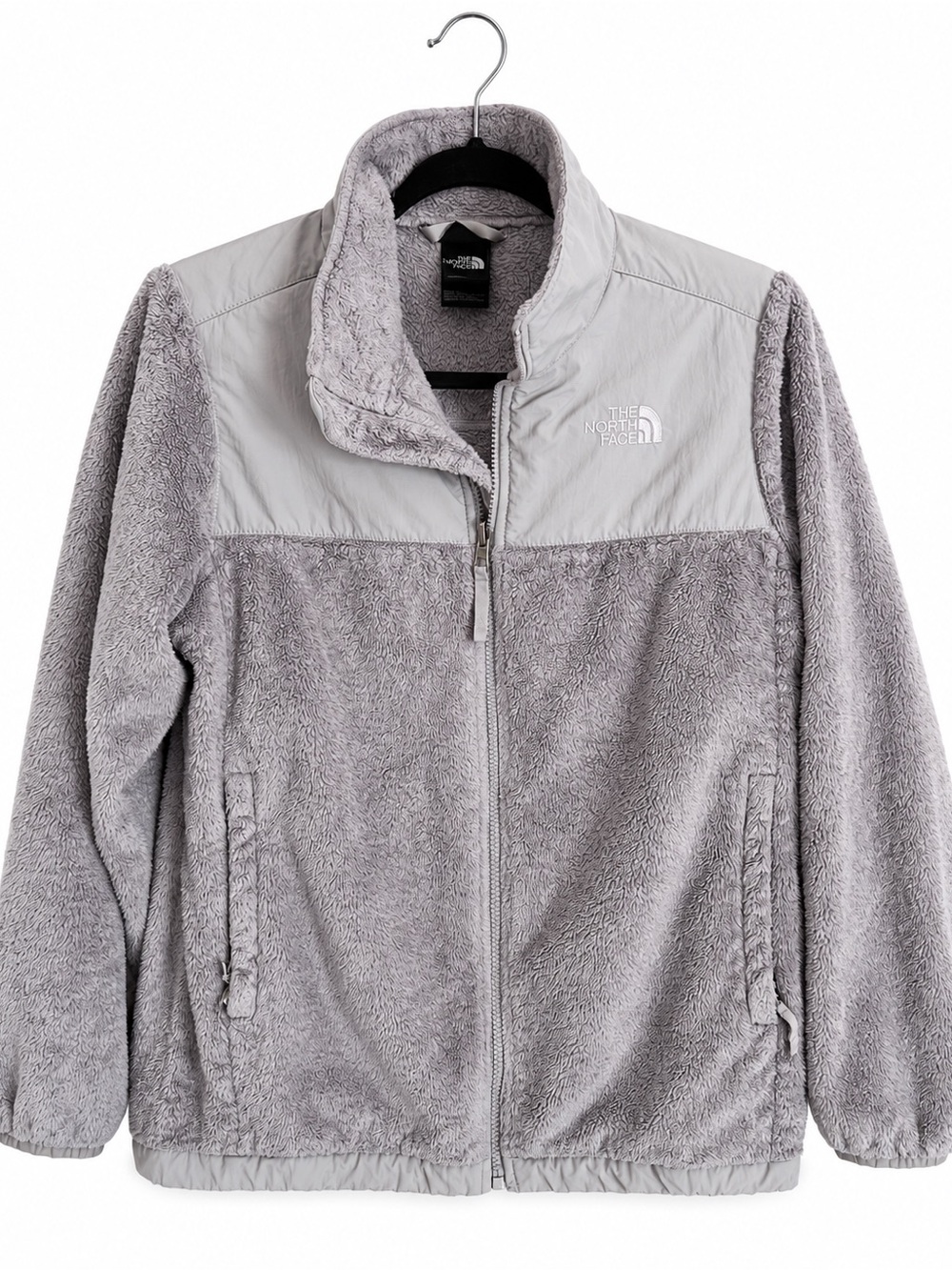 The North Face Girls XL 18 Denali Fuzzy Fleece Jacket Gray Full Zip Warm Coat